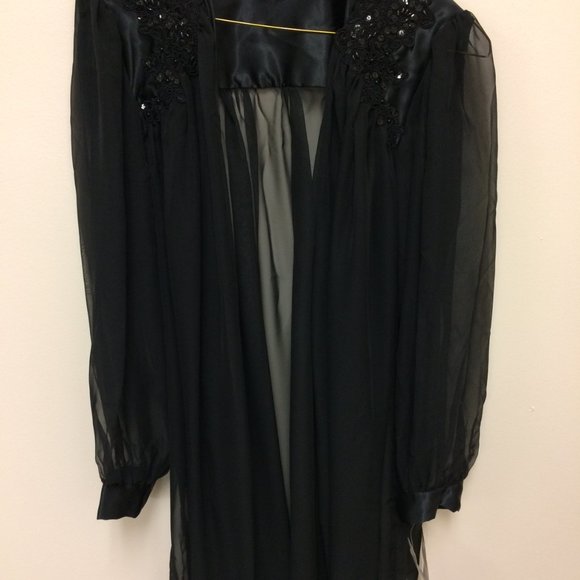 😍Vintage! Black Sheer Lingerie Jacket and Matching Pants Size Small - Picture 3 of 16